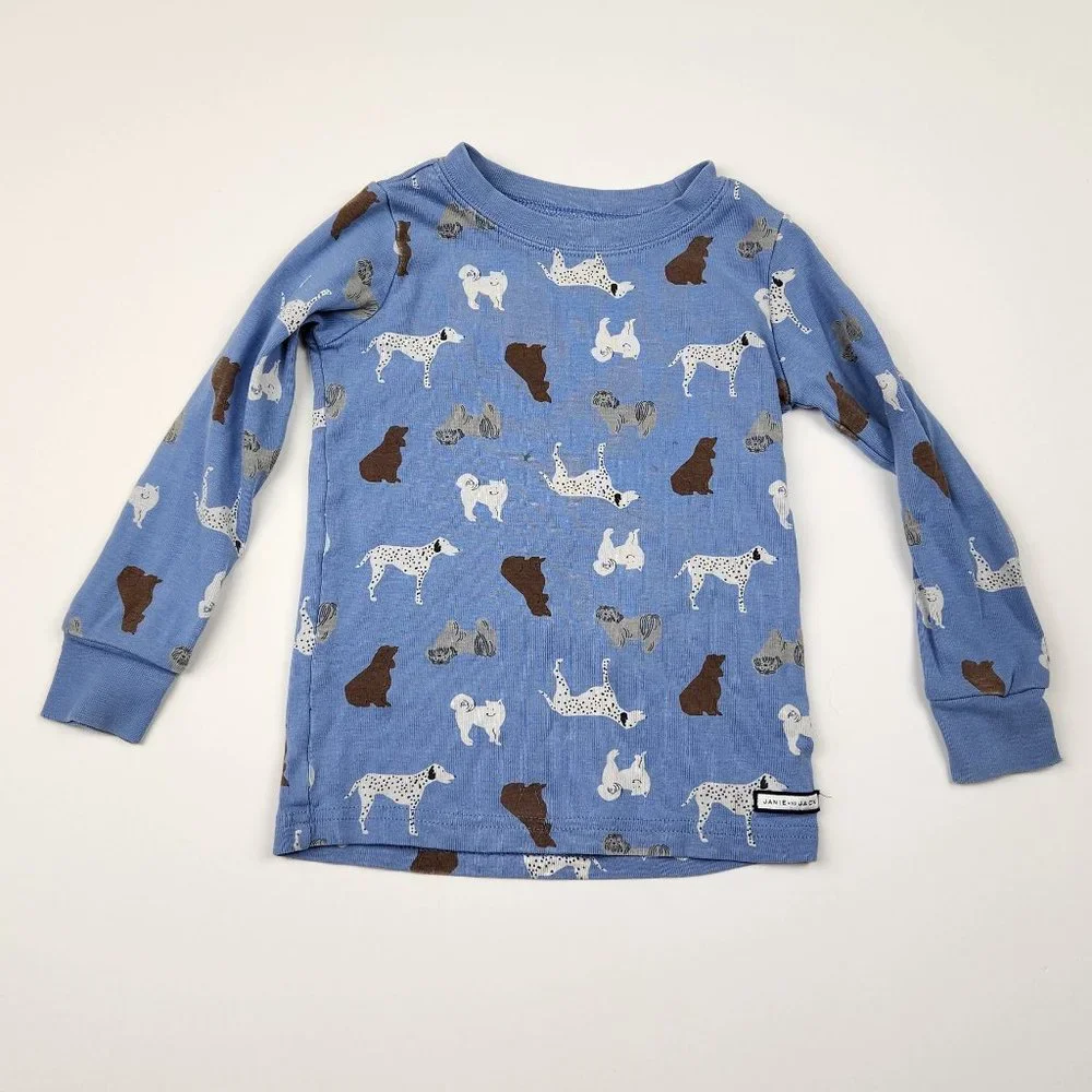 Janie and Jack Blue Dogs Long Sleeve Shirt Pants Pajamas Set sz 4